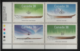 Canada 1989 MNH Sc 1232a 38c Native Boats LL Plate Block - Plattennummern & Inschriften