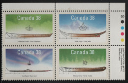 Canada 1989 MNH Sc 1232a 38c Native Boats UR Plate Block - Num. Planches & Inscriptions Marge