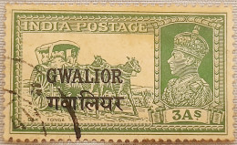 British India GWALIOR STATE 1938 - 1948 King George VI KGVI 3a Yellow-green (T94) Ovpt.T4, As Per Scan - Gwalior