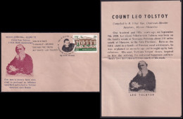 India 1978 Count Leo Tolstoy, Moscow, Russia, Famous Writer Author Special Cover (**) Inde Indien - Covers & Documents