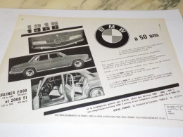 ANCIENNE PUBLICITE 50 ANS BMW  1966 - Voitures