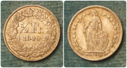 M_p> Svizzera 1/2 Franco O 50 Centesimi 1940 In Argento,2,5 Grammi Titolo 835/oo - 1/2 Franc