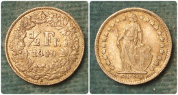 M_p> Svizzera 1/2 Franco O 50 Centesimi 1940 In Argento,2,5 Grammi Titolo 835/oo - Autres & Non Classés