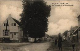 1908 Sint Gillis Waas  2 Oude Postkaarten  De Kronenhoek &  De Vrijboom  Gemeentehuis - Cesar Rombaut, Schilder - Sint-Gillis-Waas