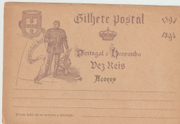 Portugal Azores 1894 Mint Postal Card, 10 Reis - Cartas & Documentos