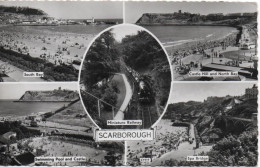 SCARBOROUGH MULTI-VIEW - REAL PHOTOGRAPHIC POSTCARD - MINIATURE RAILWAY - SWIMMING POOL - ETC - YORKSHIRE - Scarborough