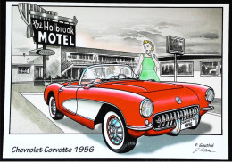 ► CHEVROLET CORVETTE 1956  - The Holbrook Motel, 1950's  U.S. 66 East, Holbrook, Arizona.- CPM   Illustrateur - Altri & Non Classificati