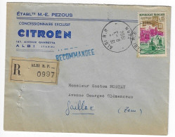 ALBI Tarn Lettre Recommandée Entête Concession CITROEN 95c Dunkerque Yv 1317 - Lettres & Documents