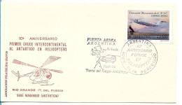 ARGENTINA 1990 COVER WITH SPECIAL POSTMARK FIRST HELICOPTER CROSSING AIR FORCE TIERRA DEL FUEGO, ANTARCTICA - Gebraucht