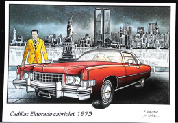 ► CADILLAC  ELDORADO CABRIOLET 1973 - New York Twin Towers - CPM Illustrateur - Transports