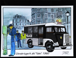 ► CITROËN  Type H De La Police Dit "Le Tube" 1960 -   Paris 9eme Arrestation   - CPM Illustrateur - Police - Gendarmerie