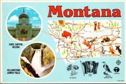 Montana Map With State Capitol Building And Yellowstone Lower Falls - Altri & Non Classificati