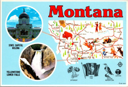 Montana Map With State Capitol Building And Yellowstone Lower Falls - Autres & Non Classés