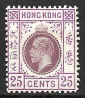 HONG KONG..KING GEORGE..V..(1910-36..)......" 1921.."...25c........TYPE B..........MH.. - Unused Stamps