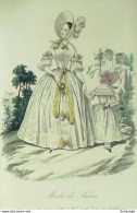 Gravure La Mode 1837 N°619 Robes En Perkale Brodée Et Ornée De Rubans Satin - Estampes & Gravures