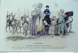 Gravure La Mode 1842 N°15 Costumes D'enfants Calèche (travestissement) - Estampes & Gravures