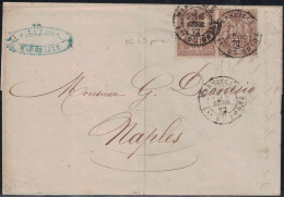 SAGE - N°69 X2  - MARSEILLE - B-D-R - LE 6-9-1872 - LETTRE POUR NAPLES ITALIE - AFFRANCHISSEMENT A 60c. - 1877-1920: Semi Modern Period