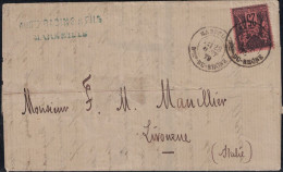 SAGE - N°91 - MARSEILLE BDR - LE 28-8--1879 - LETTRE POUR LIVOURNE - ITALIE - LETTRE AVEC TEXTE - COUPURE HORIZONTALE - 1877-1920: Semi-Moderne