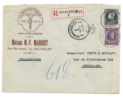 Montenez 50 Ct. (n°211) + Houyoux 25 Ct (198)  Recom SCHAERBEEK 6.I.1925 Vers Brux. - 1921-1925 Small Montenez