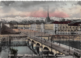 12270 "TORINO - PIAZZA VITTORIO VENETO E PONTE VITTORIO EMANUELE " COLORATA  SU NEGATIVO, CART. ORIG. SPED. 1956 - Places & Squares