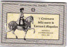 Italy Italia 500 Lire 1992 Lorenzo Il Magnifico Fdc - Set Fior Di Conio