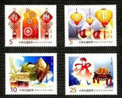 Taiwan 2012 Traditional Festival Stamps New Year Lantern Dragon Boat Moon Firework Rice Wine Insect Hare Autumn Cake - Nuevos