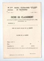 P.T.T. . POSTES, TÉLÉGRAPHES ET TÉLÉPHONES . " FICHE DE CLASSEMENT " - Réf. N°37577 - - Poste & Facteurs