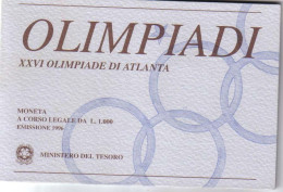 REPUBBLICA ITALIANA  1000 LIRE 1996 OLIMPIADI DI ATLANTA Fdc - 10 000 Liras