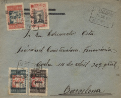 Carta Circulada De Altea A Barcelona El 7/1/37. Franqueo únicamente Con Sellos De Huérfanos De Telégrafos. - Wohlfahrtsmarken