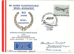 2246u: AUA- Austrian Airlines- Wien- Budapest 50 Jahre Flugpostlinie, Beleg Aus 1968 - Covers & Documents