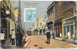 C. P. A. Couleur : BRESIL : PORTO ALEGRE : Rua Dos Andradas, "Electrica", Tramway, Timbre En 1921 - Porto Alegre