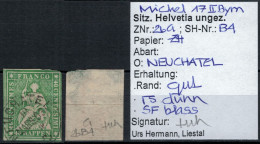 Suisse 1857 - ZNr 26G SH B4 Mi 17IIBym - Neuchatel - Attest Hermann - Cote SBK 2023 : 120,00 - Gebraucht