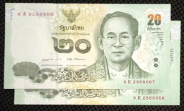 2 Thailand Thailande 20 Baht UNC Consecutive Banknote Notes 2017 - Pick # 130 - Thailand