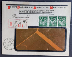 France 1941 N°432 En Bande De 3  Ob Sur Lettre Recommandé Perforé G.L. TB - 1939-44 Iris