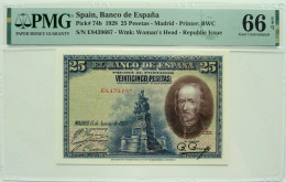 Spain 25 Pesetas 1928 P74b Graded 66 EPQ Gem Uncirculated By PMG - 25 Pesetas