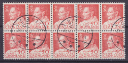 Greenland 1965 Mi. 65, 50 Øre König Frederik IX. Im Anorak (Cz. Slania) 10-Block Deluxe DUNDAS Cancel !! - Blocs