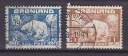 Greenland 1938 Mi. 6-7, Eisbär Polar Bear (2 Scans) - Oblitérés