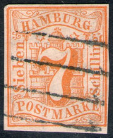7 Shilling Gelblichorange - Hamburg Nr. 6 Mit Strichstempel - Randwasserzeichen !! - Hambourg