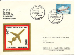 Turkey Cover First Flight Turkish Airlines TK 943 Istanbul - Zurich 3-7-1967 Very Nice Cover - Covers & Documents