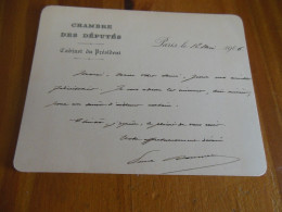 CHAMBRE DES DEPUTES CABINET DU PRESIDENT PAUL DOUMER CARTON AUTOGRAPHE TRES BEAU - Politiques & Militaires