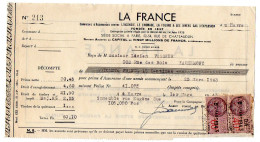 Fiscaux Sur Document-1943--Lettre Change-MACHEMONT--LE HAVRE--Vasseur...Cie Assurances " LA FRANCE " - Brieven En Documenten