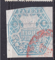 GB Fiscal/ Revenue Stamp.  Patent - 8d-  Blue Good Used - Fiscaux