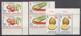 Indonesia 1968 Fruits Mi#623-625 Mint Never Hinged Pairs - Indonesia