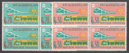 Indonesia 1968 Railway Trains Mi#605-606 Mint Never Hinged Blocks Of Four - Indonesia