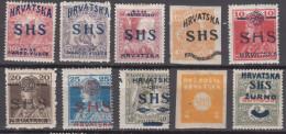 Yugoslavia Kingdom SHS, Issues For Croatia Stamps Selection, Mint Hinged - Neufs