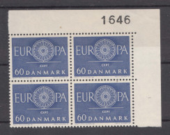 Denmark 1960 Europa Mi#386 Mint Never Hinged Piece Of 4 - Nuovi