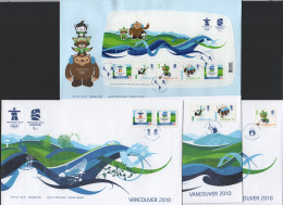 2009  Vancouver Olympics Logos And Mascots   Souvenir Sheet Of 5 Different , 2 Singles, 1 Se-tenant Pair Sc 2305-10 - 2001-2010