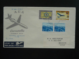 Lettre Premier Vol First Flight Cover Istanbul --> Beyrouth Liban Lebanon Caravelle AUA Austrian Airlines 1965 (ex 1) - Brieven En Documenten