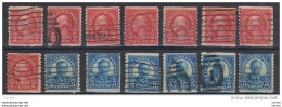 U.S.A.:  1923/26  ORDINARY  SERIES  -  LOT  14  USED  STAMPS  -  P. 10  VERTICAL  -  YV/TELL. 229 C + 232 A - Rollenmarken