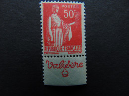 Très Beau Timbre Au Type Paix à 50 Centimes Avec Pub Valisère - N°. 217** - Ongebruikt